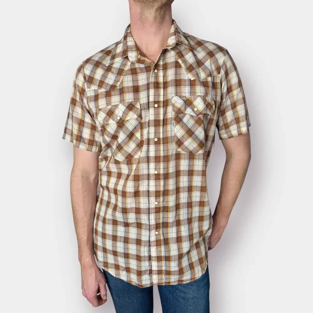 80s Levi’s Plaid Pearl Snap Size L - Picture 5 of 7